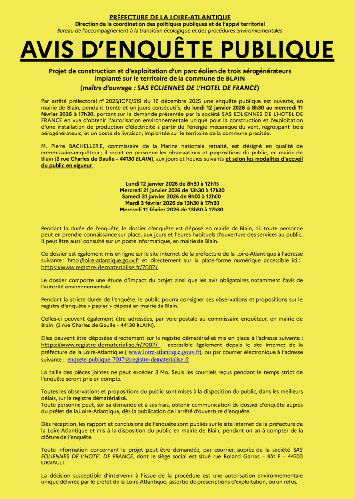 Avis d'enqu&ecirc;te publique