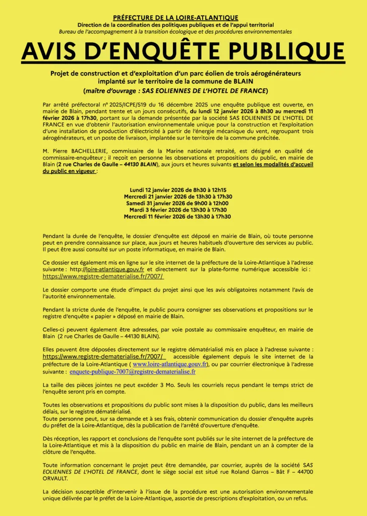 Avis d'enqu&ecirc;te publique