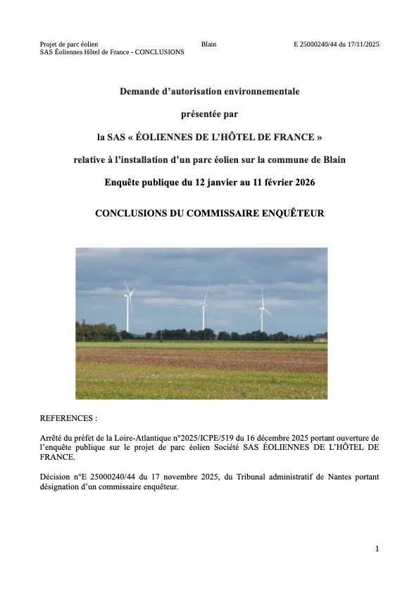 Page de garde des conclusions du Commissaire Enqu&ecirc;teur
