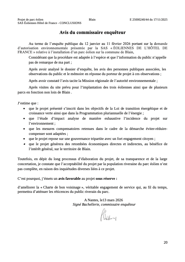 Avis du Commissaire Enqu&ecirc;teur