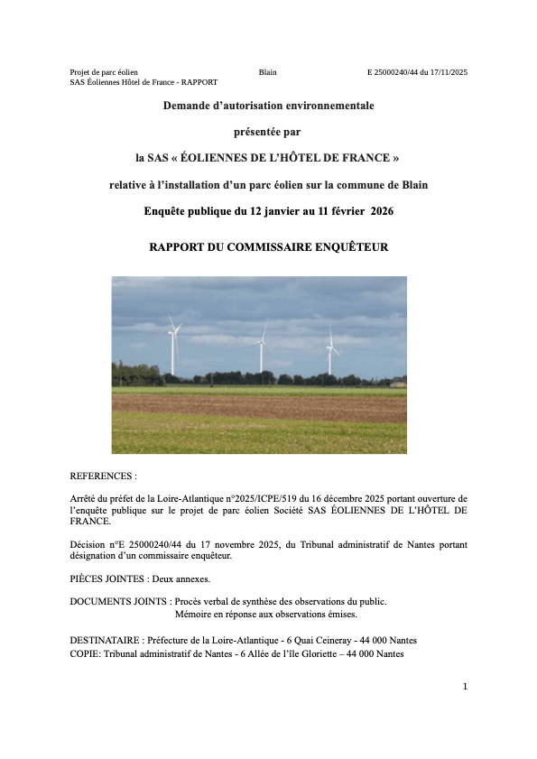 Page de garde du Rapport du Commissaire Enqu&ecirc;teur